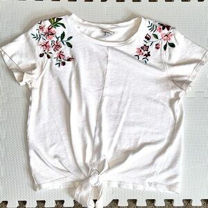 A New Day White Floral Embroidered Tie-Front Tee